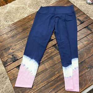 Blue leggings with tie dye bottom